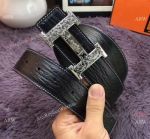 AAA Grade Hermes Black Leather Belt Engrave H Buckle / Newest Style